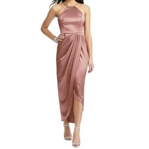 NWT After Six Womens Desert Rose Halter Midi Draped Tulip Skirt Formal Dress 2 R